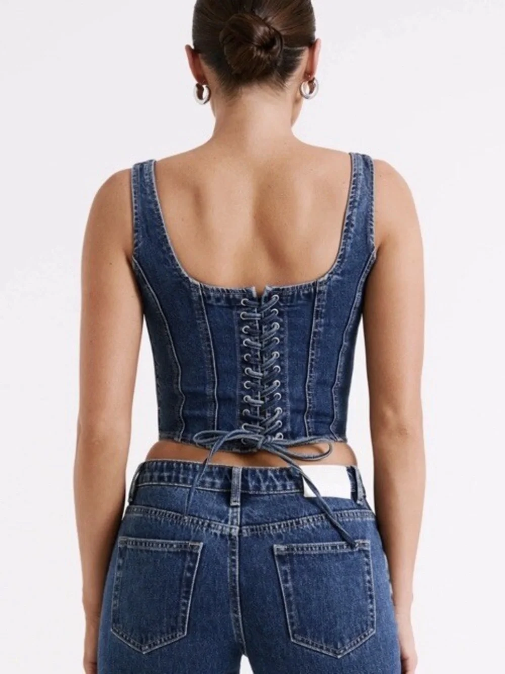 Meshki Bianca Denim Lace Up Corset Dark Blue Size L - Picture 1 of 15